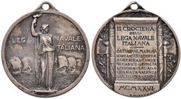 MEDAGLIE - FASCISTE - Medaglia 1926 - II Crociera della Lega Navale Italiana - L'Italia stante con torcia. In basso, navi a vela /R Scritta su cartell...