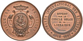 MEDAGLIE ESTERE - BELGIO - Leopoldo II (1865-1909) - Medaglia 1897 - Congresso Internazionale degli Editori - Stemma della città di Bruxelles /R Scrit...