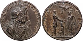 MEDAGLIE ESTERE - FRANCIA - Enrico IV (1589-1610) - Medaglia 1603 - Busti di Enrico IV e Maria Cristina de Medici /R Allegoria Kress 556 AE Opus: Dupr...