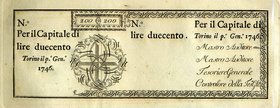 CARTAMONETA - SARDO-PIEMONTESE - Regie Finanze - 200 Lire 01/01/1746 - 1° tipo Gav. 37 RR
SPL+