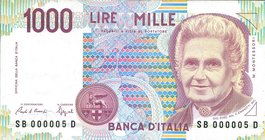 CARTAMONETA - BANCA d'ITALIA - Repubblica Italiana (monetazione in lire) (1946-2001) - 1.000 Lire - Montessori 25/07/1991 Alfa 735; Lireuro 58B Ciampi...