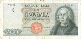 CARTAMONETA - BANCA d'ITALIA - Repubblica Italiana (monetazione in lire) (1946-2001) - 5.000 Lire - Colombo 1° tipo 03/09/1964 Alfa 795sp; Lireuro 66A...