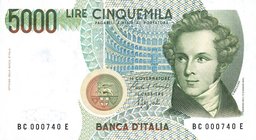 CARTAMONETA - BANCA d'ITALIA - Repubblica Italiana (monetazione in lire) (1946-2001) - 5.000 Lire - Bellini 10/09/1992 Alfa 812; Lireuro 69C Ciampi/Sp...