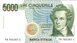 CARTAMONETA - BANCA d'ITALIA - Repubblica Italiana (monetazione in lire) (1946-2001) - 5.000 Lire - Bellini 26/11/1996 Alfa 813; Lireuro 69D Fazio/Ami...