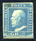 AREA ITALIANA - SICILIA - Antichi Stati - Posta Ordinaria 1859 - 2 Grana - azzurro chiaro, III tavola (8) Cat. 350 €
LL