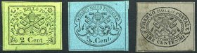 AREA ITALIANA - STATO PONTIFICIO - Antichi Stati - Posta Ordinaria 1867 2, 3 e 5 Cent. Stemma Pontificio - non dent. - /R (13, 15 e 16) Cat. 750 €
SG...