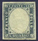 AREA ITALIANA - ITALIA REGNO - Posta Ordinaria 1863 Effigie di Vitt. Em. II - 15 Cent. "azzurro grigio scuro" (11f) Certificato Chiavarello
SG