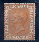 AREA ITALIANA - ITALIA REGNO - Posta Ordinaria 1877 Effige di Vitt. Em. II - 20 Cent. Ocra arancio (28) Molto fresco, Cat. 15000 € - Cert. Ray
NN