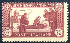 AREA ITALIANA - ITALIA REGNO - Posta Ordinaria 1931 S. Antonio VII - Cent. Morte Cent. 75 - Dent. 12 (299) Cat. 300 €
NN