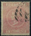 FILATELIA - EUROPA - GRAN BRETAGNA - Posta Ordinaria 1867 Regina Vittoria - Alti valori, 5 Schilling (40) Cat. 750 €
US