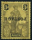 FILATELIA - EUROPA - MALTA - Posta Ordinaria 1926 - Soprastampati - 3 p. soprastampa capovolta Un. 109a Firmato da diversi periti - Cat. 500 €
NN