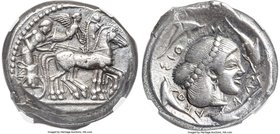 SICILY. Syracuse. Deinomenid Tyranny (ca. 475-470 BC). AR tetradrachm (24mm, 17.42 gm, 7h). NGC Choice VF S 5/5 - 5/5. Struck under Hieron I. Chariote...