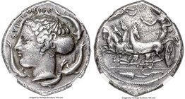 SICILY. Syracuse. Ca. 415-405 BC. AR tetradrachm (26mm, 17.16 gm, 12h), NGC XF 4/5 - 3/5, marks. Reverse die (which is the obverse position in the hol...