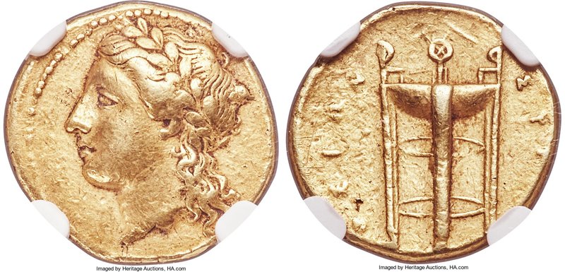 SICILY. Syracuse. Agathocles (317-289 BC). EL 50 or 25-litrai (16mm, 3.70 gm, 6h...