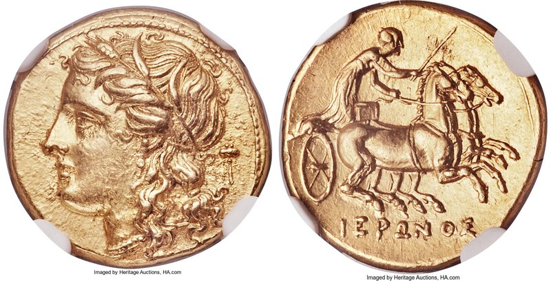 SICILY. Syracuse. Hieron II (ca. 275-215 BC). AV decadrachm or 100 litrai (15mm,...