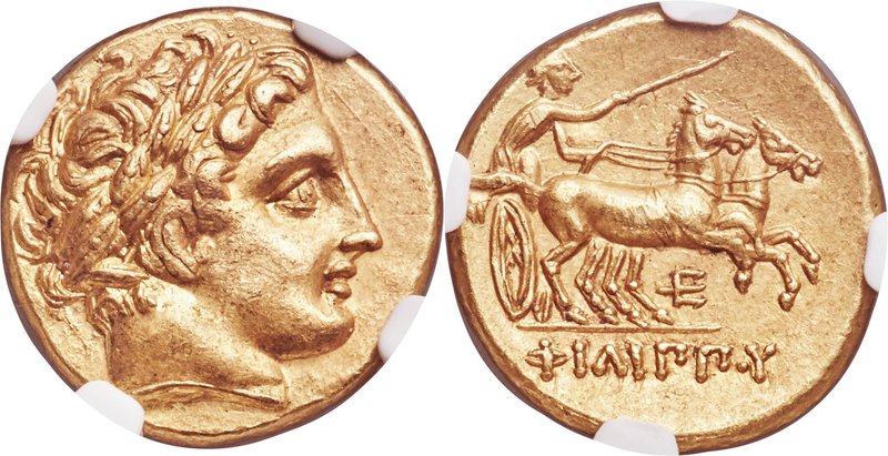 MACEDONIAN KINGDOM. Philip II (359-336 BC). AV stater (18mm, 8.61 gm, 8h). NGC M...