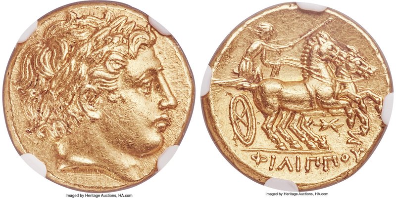 MACEDONIAN KINGDOM. Philip II (359-336 BC). AV stater (18mm, 8.60 gm, 4h). NGC C...