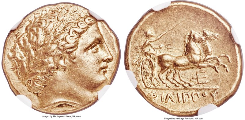 MACEDONIAN KINGDOM. Philip II (359-336 BC). AV stater (18mm, 8.59 gm, 5h). NGC A...