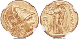 MACEDONIAN KINGDOM. Alexander III the Great (336-323 BC). AV stater (18mm, 8.50 gm, 11h). NGC AU 5/5 - 4/5. Early posthumous issue of Colophon, ca. 31...