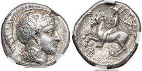 THESSALY. Pharsalus. Ca. 425-350 BC. AR drachm (19mm, 6.04 gm, 8h). NGC XF 5/5 - 3/5. Aiginetic standard, ca. 400-370 BC, obverse die signed by Teleph...