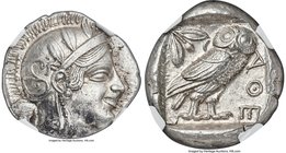 ATTICA. Athens. Ca. 455-440 BC. AR tetradrachm (24mm, 17.19 gm, 9h). NGC MS 5/5 - 4/5. Early transitional issue. Head of Athena right, wearing crested...