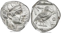 ATTICA. Athens. Ca. 455-440 BC. AR tetradrachm (22mm, 17.15 gm, 7h). NGC MS 4/5 - 3/5. Early transitional issue. Head of Athena right, wearing crested...