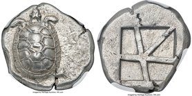 SARONIC ISLANDS. Aegina. Ca. 457-350 BC. AR stater (21mm, 12.10 gm). NGC AU 4/5 - 3/5, countermark. Land tortoise with segmented shell, seen from abov...