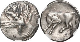 CRETE. Gortyna. Ca. 350-270 BC. AR stater (24mm, 11.51 gm, 3h). NGC VF 4/5 - 4/5. Europa, nude to the waist, seated facing in tree, raising her veil w...