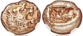 LYDIAN KINGDOM. Alyattes or Walwet (ca. 610-546 BC). EL third-stater or trite (14mm, 4.71 gm). NGC Choice XF 5/5 - 4/5. Uninscribed issue, Lydo-Milesi...