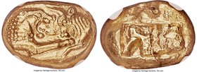 LYDIAN KINGDOM. Croesus (561-546 BC). AV stater (16mm, 8.08 gm). NGC MS 4/5 - 4/5. Sardes, 'Light' standard, ca. 553-539 BC. Confronted foreparts of l...