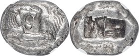 LYDIAN KINGDOM. Croesus (561-546 BC). AR stater (20mm, 10.65 gm). NGC XF 5/5 - 4/5. Sardes, ca. 561-550 BC. Confronted foreparts of lion facing right ...