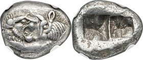 LYDIAN KINGDOM. Croesus or later (ca. after 561 BC). AR half-stater or siglos (16mm, 5.34 gm). NGC AU 5/5 - 5/5. Confronted foreparts of lion on left,...