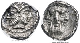 CILICIA. Uncertain mint. Ca. 4th century BC. AR obol (9mm, 0.64 gm, 10h). NGC Choice XF 5/5 - 3/5. Janiform head; bearded male on left, diademed femal...