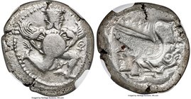 CILICIA. Mallus. Ca. 440-385 BC. AR stater (18mm, 10.95 gm, 9h). NGC VF 4/5 - 4/5. Winged male figure with janiform head (Kronos?) in kneeling-running...