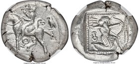 CILICIA. Tarsus. Ca. late 5th century BC. AR stater (21mm, 10.86 gm, 6h). NGC AU 4/5 - 4/5. Ca. 420-410 BC. Satrap on horseback riding left, reins in ...