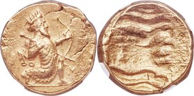 BABYLONIA. Alexandrine Empire. Ca. 328-311 BC. AV double-daric (18mm, 16.65 gm). NGC AU 3/5 - 4/5, flan flaw. Persian king or hero, wearing cidaris an...