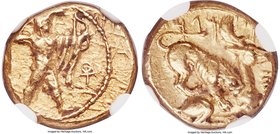 CYPRUS. Citium. King Pumiathon (ca. 362-312 BC). AV hemistater (12mm, 4.13 gm, 5h). NGC Choice XF 3/4 - 4/5. Dated Regnal Year 8 (355/4 BC). Heracles ...