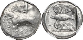 CYPRUS. Paphos. Onasioikos (ca. 425-400 BC). AR stater (22mm, 10.16 gm, 6h). NGC Choice VF 3/5 - 4/5. Bull standing left, winged solar disk above, ank...
