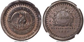 Buenos Aires. Republic 20 Decimos 1827 MS62 Brown NGC, KM5. This laudable copper issue exhibits a condition much beyond that normally seen for the typ...