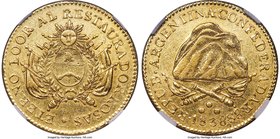 La Rioja. Provincial gold 8 Escudos 1838-R XF Details (Mount Removed) NGC, La Rioja mint, KM9. An attractive example of this rare type, an old mount m...