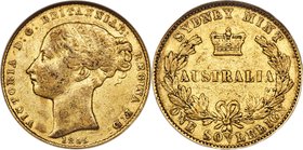Victoria gold Sovereign 1855-SYDNEY VF30 NGC, Sydney mint, KM2. The first year of the scarce 2-year fillet head issue. Flashy luster surrounds the dev...