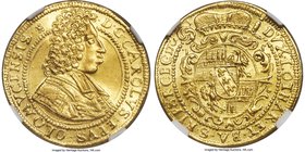 Olmutz. Karl III Josef gold Ducat 1701 UNC Details (Bent) NGC, KM342. A rare issue with a strong and vibrant luster and a lemon-gold color. This is th...