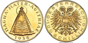 Republic gold Prooflike 100 Schilling 1936 PL62 NGC, Vienna mint, KM2857, Fr-522. The popular Maria Zell issue. Fully brilliant with an eye-appealing,...
