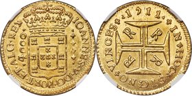 João V gold 4000 Reis 1711-R UNC Details (Cleaned) NGC, Rio de Janeiro mint, KM102, LMB-163. Sharp in all but a few areas and revealing a stark mint b...