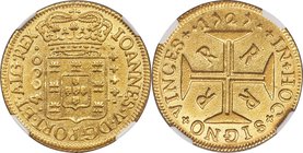 João V gold 4000 Reis 1727/6-R AU Details (Harshly Cleaned) NGC, Rio de Janeiro mint, KM102, Fr-27, LMB-179. The first example of this scarcer overdat...