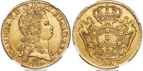 João V gold 12800 Reis 1731-M AU53 NGC, Minas Gerais mint, KM139. A lovely coin with a striking portrait of João V accented by a deep tone within and ...