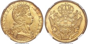 João V gold 12800 Reis 1732-M MS61 NGC, Minas Gerais mint, KM139. A lovely bold strike with an orange-gold chroma and hints of rose-gold tone over sat...