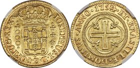 Jose I gold 4000 Reis 1754/3-(L) MS62 NGC, Lisbon mint, KM171.1, LMB-295. Semi-prooflike and wholly attractive for both the grade and type, the lumino...