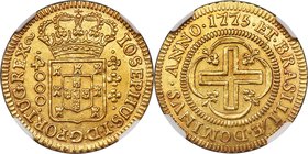 Jose I gold "Large Crown - IOSEPHUS" 4000 Reis 1775-(L) MS62 NGC, Lisbon mint, KM171.1, LMB-298. Seemingly struck with lightly rusted dies, creating a...