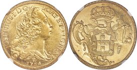 Jose I gold 6400 Reis 1764-R AU58 NGC, Rio de Janeiro mint, KM172.2, LMB-432. Benefitting from a well-placed strike, this brightly lustrous representa...